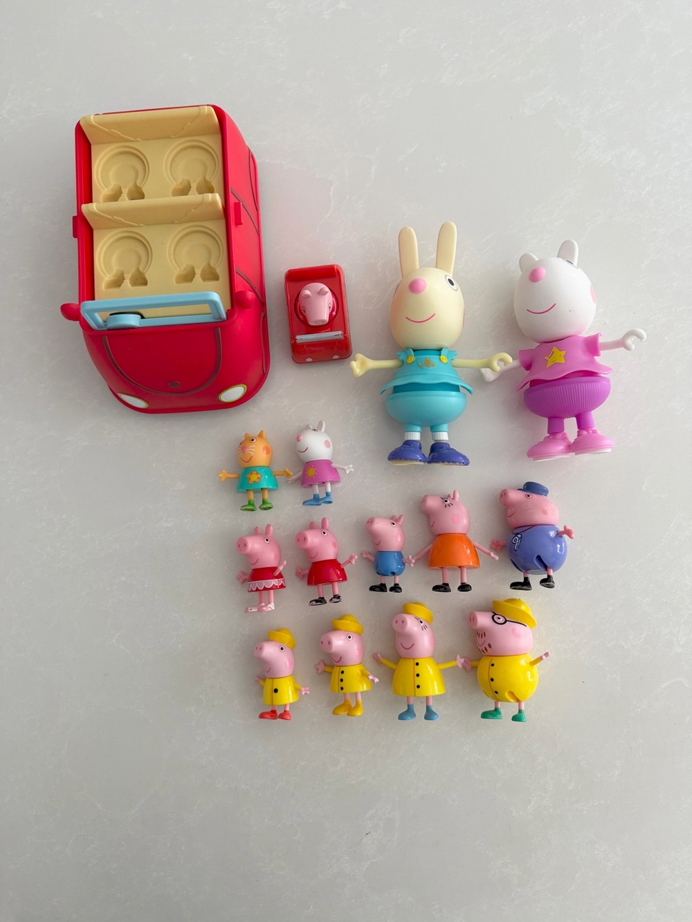 Peppa Pig Toy Lot - Family Red Car, Large Figures & Characters (15 Pcs)